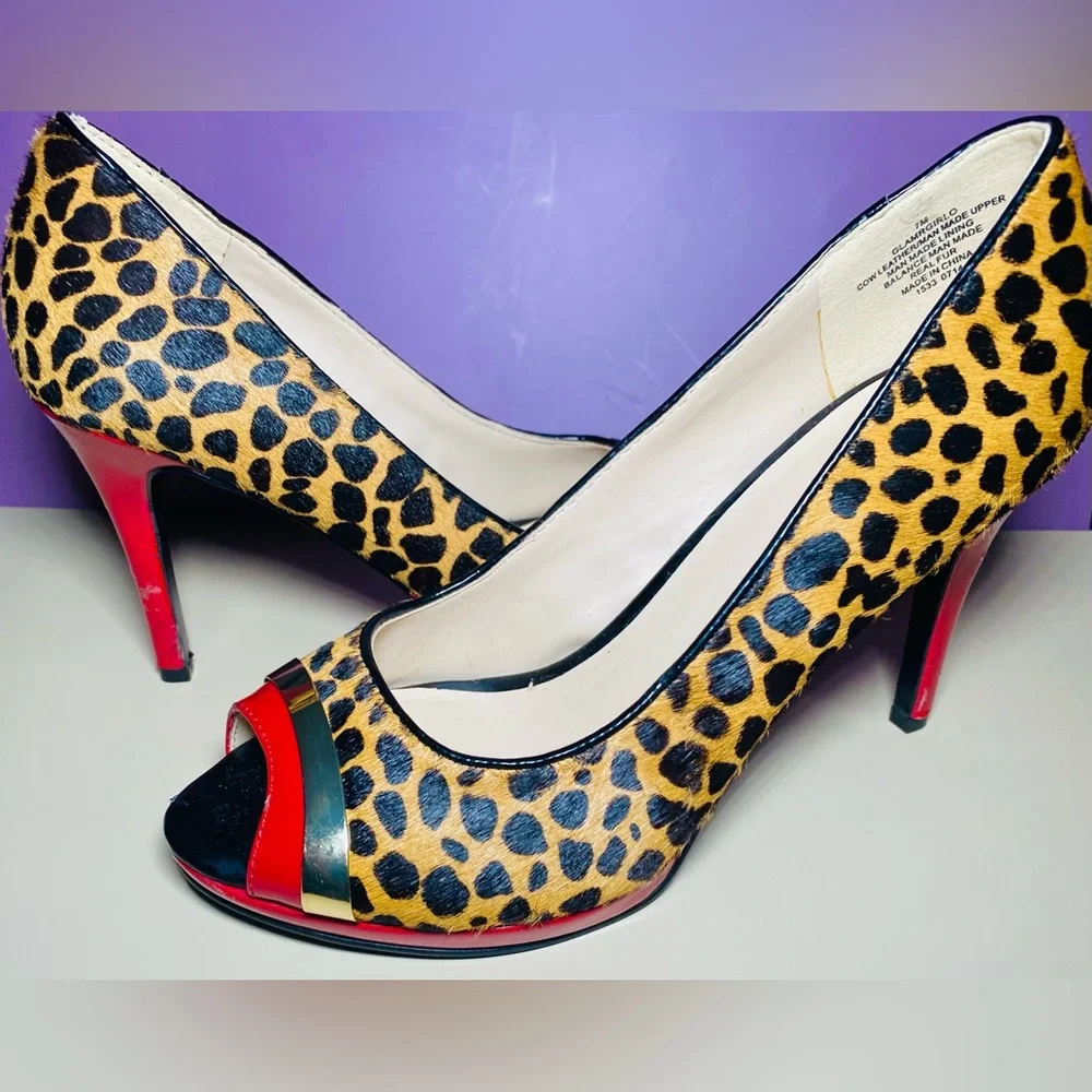 Nine West Glamrgirlo Leopard Print Red And Black High Heel Size‎ 7